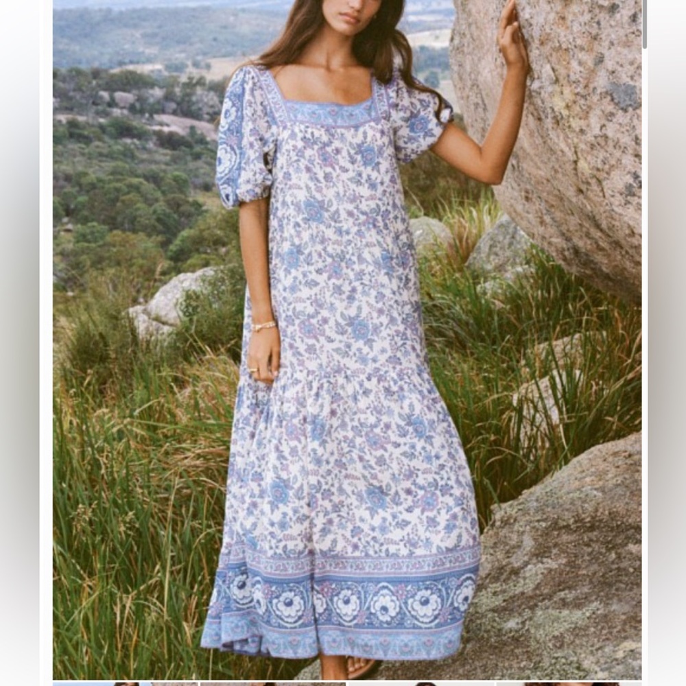SPELL FOLK SONG SQUARE NECK GOWN IN SKY S